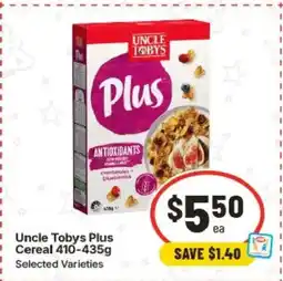 IGA Uncle Tobys Plus Cereal 410-435g offer