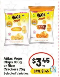 IGA Ajitas Vege Chips 100g or Rice Crackers 75g offer