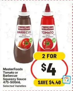 IGA MasterFoods Tomato or Barbecue Squeezy Sauce 475-500mL offer