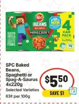 IGA Spc baked beans, spaghetti or spag-a-saurus offer