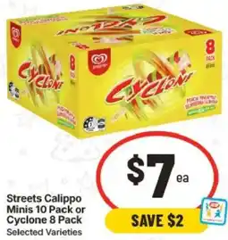 IGA Streets Calippo Minis or Cyclone Selected Varieties offer