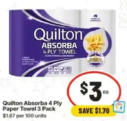 IGA Quilton Absorba 4 Ply Paper Towel offer