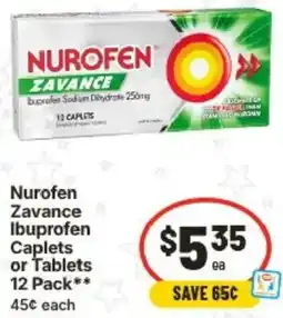 IGA Nurofen Zavance Ibuprofen Caplets or Tablets offer
