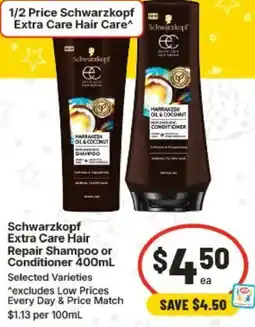IGA Schwarzkopf Extra Care Hair Repair Shampoo or Conditioner offer