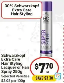IGA Schwarzkopf Extra Care Hair Styling Lacquer or Hair Spray offer