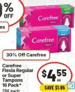 IGA Carefree Flexia Regular or Super Tampons offer