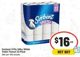 IGA Sorbent 3 Ply Silky White Toilet Tissue offer