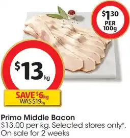 Coles Primo Middle Bacon offer