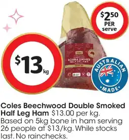 Coles Coles Beechwood Double Smoked Half Leg Ham offer
