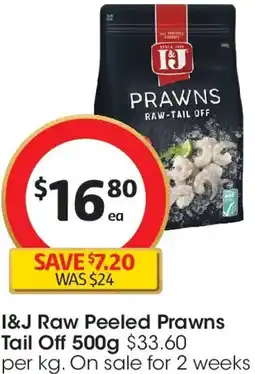 Coles I&j raw peeled prawns Tail Off offer