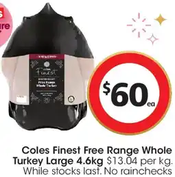 Coles Coles Finest Free Range Whole Turkey Large offer