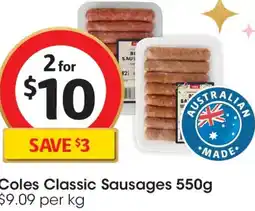 Coles Coles Classic Sausages offer