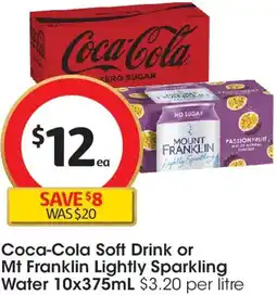 Coles Coca-Cola Soft Drink or Mt Franklin Lightly Sparkling Water offer