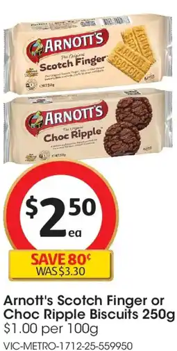 Coles Arnott's Scotch Finger or Choc Ripple Biscuits offer