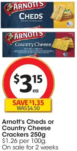 Coles Arnott's Cheds or Country Cheese Crackers offer