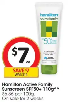 Coles Hamilton active family sunscreen spf50+ offer