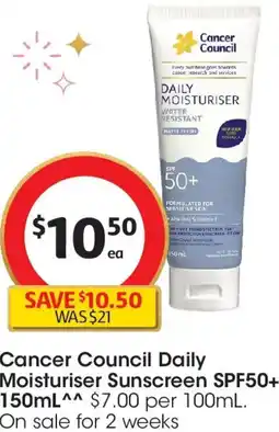 Coles Cancer council daily moisturiser sunscreen spf50+ offer