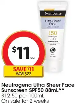 Coles Neutrogena ultra sheer face sunscreen spf50 offer