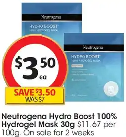 Coles Neutrogena hydro boost 100% hydfogel mask offer