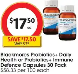 Coles Blackmores Probiotics+ Daily Health or Probiotics+ Immune Defence Capsules offer