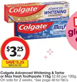 Coles Colgate Advanced Whitening & Tartar or Max Fresh Toothpaste offer