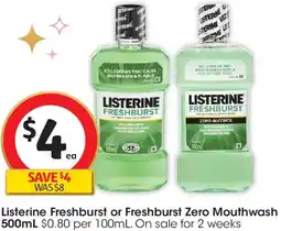 Coles Listerine Freshburst or Freshburst Zero Mouthwash offer