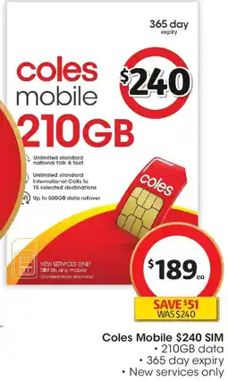 Coles Coles Mobile $240 SIM offer
