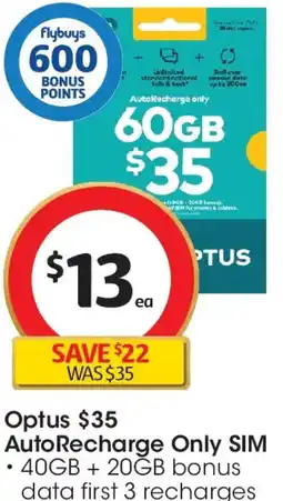 Coles Optus $35 AutoRecharge Only SIM offer