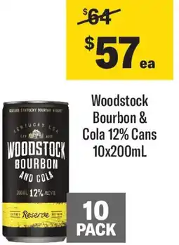 Coles Woodstock Bourbon & Cola 12% Cans offer