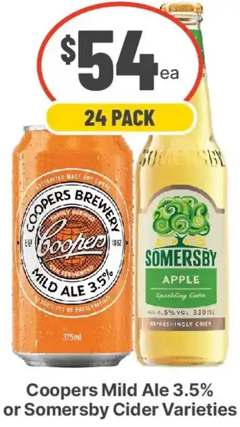 Coopers Mild Ale 3.5% or Somersby Cider Varieties