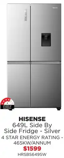 Bing Lee Hisense 649L Side By Side Fridge - Silver offer