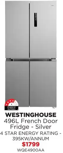 Bing Lee Westinghouse 496L French Door Fridge Silver offer