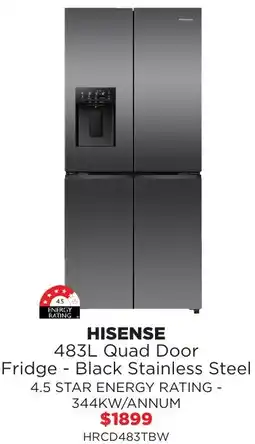 Bing Lee HISENSE 483L Quad Door Fridge Black Stainless Steel offer