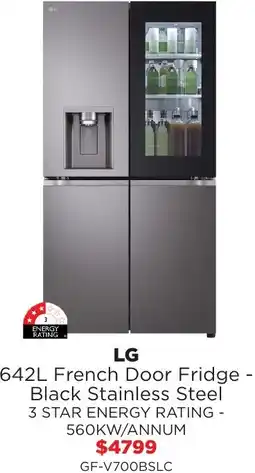Bing Lee Lg 642l french door fridge - black stainless steel offer