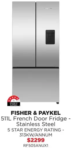 Bing Lee Fisher & paykel 511l french door fridge - stainless steel offer