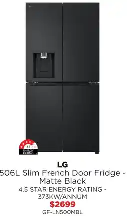 Bing Lee Lg 506l slim french door fridge - matte black offer