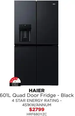 Bing Lee Haier 601l quad door fridge - black offer