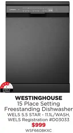 Bing Lee WESTINGHOUSE 15 Place Setting Freestanding Dishwasher offer