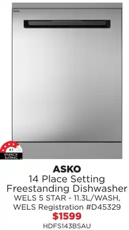 Bing Lee Asko 14 place setting freestanding dishwasher offer