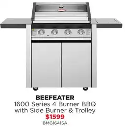 Bing Lee Beefeater 1600 series 4 burner bbq with side burner & trolley offer