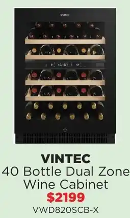 Bing Lee Vintec 40 bottle dual zone wine cabinet offer