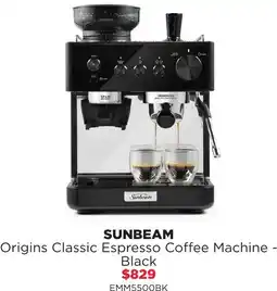 Bing Lee Sunbeam origins classic espresso coffee machine - black offer