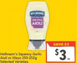 Ritchies Hellmann's Squeezy Garlic Aioli or Mayo offer