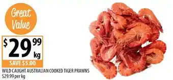 Wild caught australian cooked tiger prawns