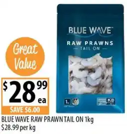 Supabarn Blue wave raw prawn tail on offer