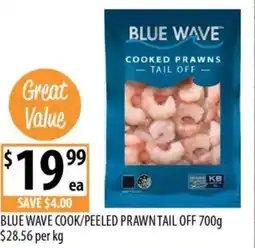 Supabarn Blue wave cook/peeled prawn tail off offer