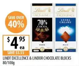 Supabarn Lindt excellence & lindor chocolate blocks offer