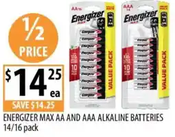 Supabarn Energizer max aa and aaa alkaline batteries offer