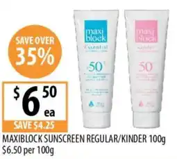 Supabarn Maxiblock sunscreen regular/kinder offer