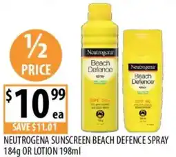 Supabarn Neutrogena sunscreen beach defence spray or lotion offer